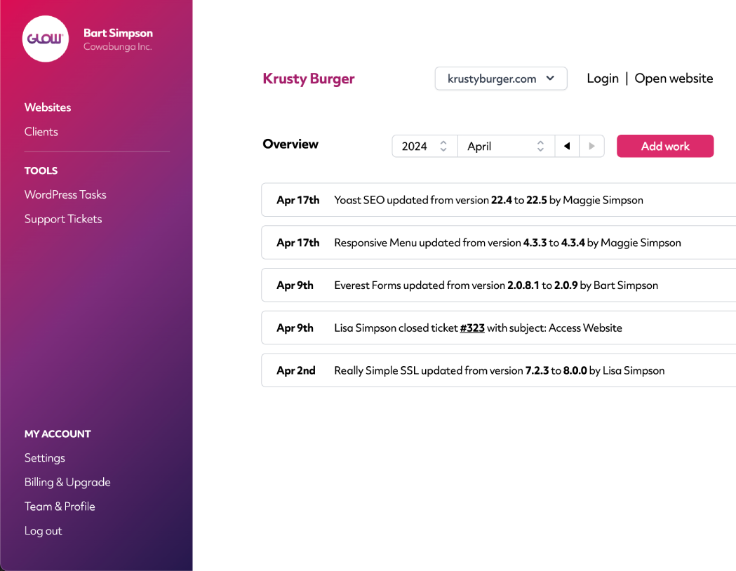 managewp alternative, glow, teams feature